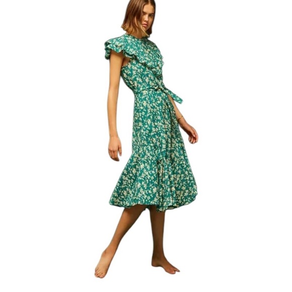 Soeur Lily Cotton Green Floral Midi Dress Sz 38 (Medium) - Picture 1 of 15